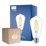 Flerpack 6x Philips MASTER Value LED Lampa E27 Edison Filament Klar 5.9W 806lm - 927 Extra Varm Vit | Bästa färgåtergivning - Ersättare 60W
