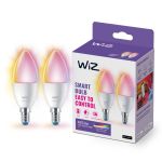 Dubbelpack 2x WiZ Smart LED E14 Kronljus Matt 5W 470lm | Bästa Färgåtergivning - Dimbar - Ersättare 40W